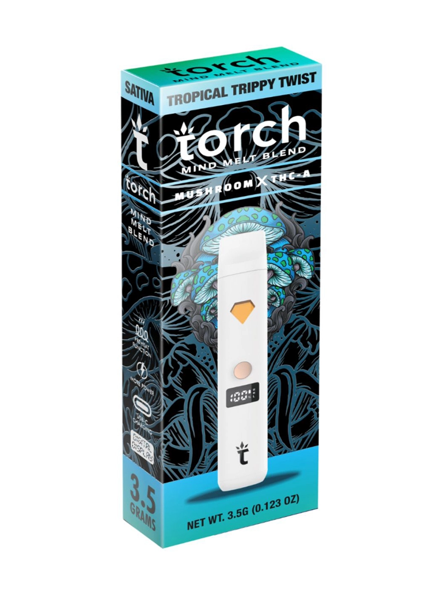 Tropical Trippy Twist Torch Mind Melt Mushroom x THC-A Blend White Series Vape 3.5G 1 Tropical Trippy Twist Torch Mind Melt Mushroom x THC-A Blend White Series Vape 3.5G