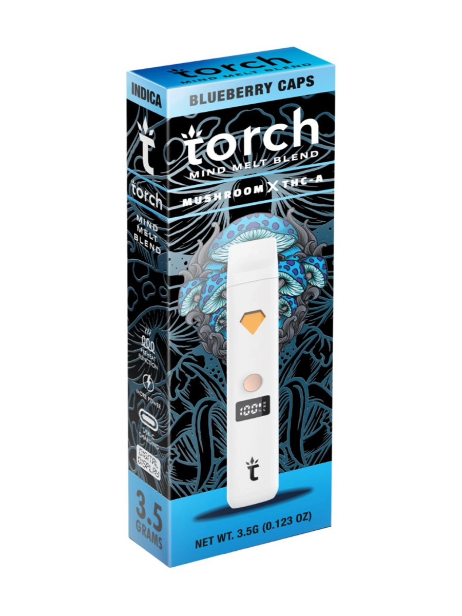 Blueberry Caps Torch Mind Melt Mushroom x THC-A Blend White Series Vape 3.5G 1 Blueberry Caps Torch Mind Melt Mushroom x THC-A Blend White Series Vape 3.5G