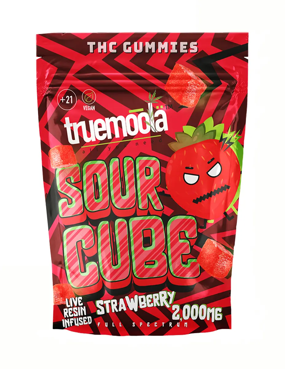 Strawberry Truemoola Sour Cube Live Resin Infused THC Gummies 2000MG 1 Strawberry Truemoola Sour Cube Live Resin Infused THC Gummies 2000MG