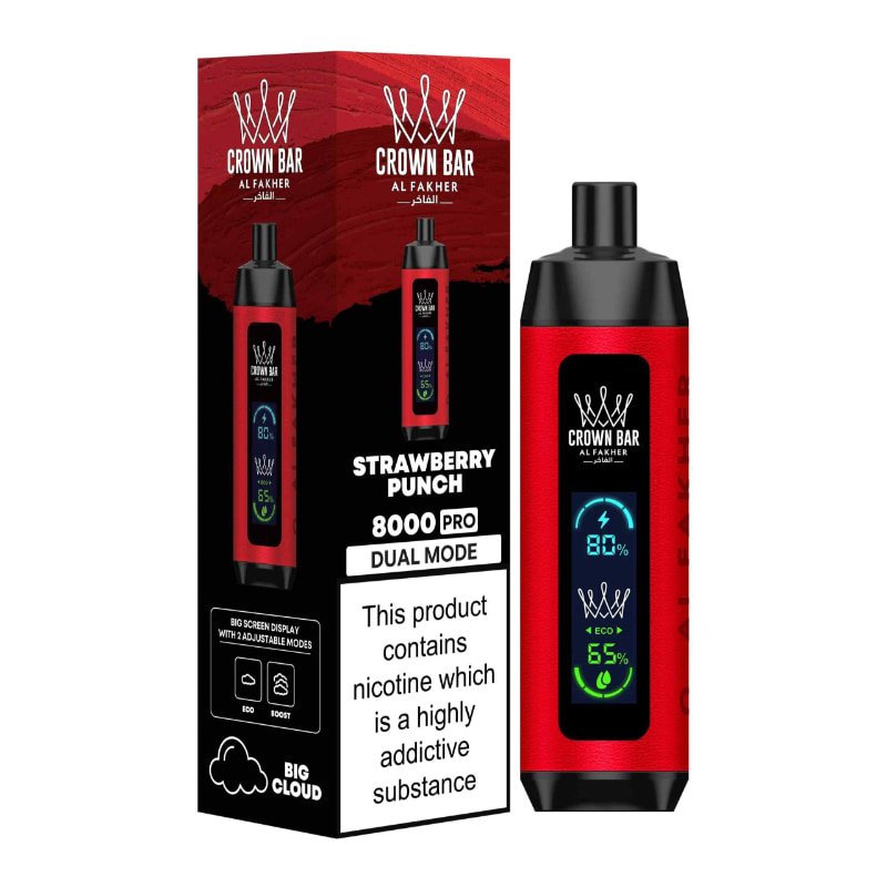 AL FAKHER Crown Bar Pro 8000 Puffs Strawberry Punch Disposable Vape 1 AL FAKHER Crown Bar Pro 8000 Puffs Strawberry Punch Disposable Vape