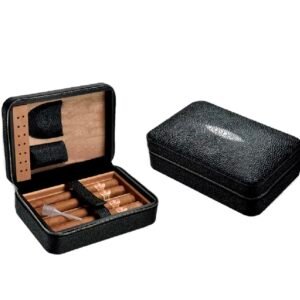Shiny Black 4 Stick Travel Humidor Set With Cutter And Lighter
