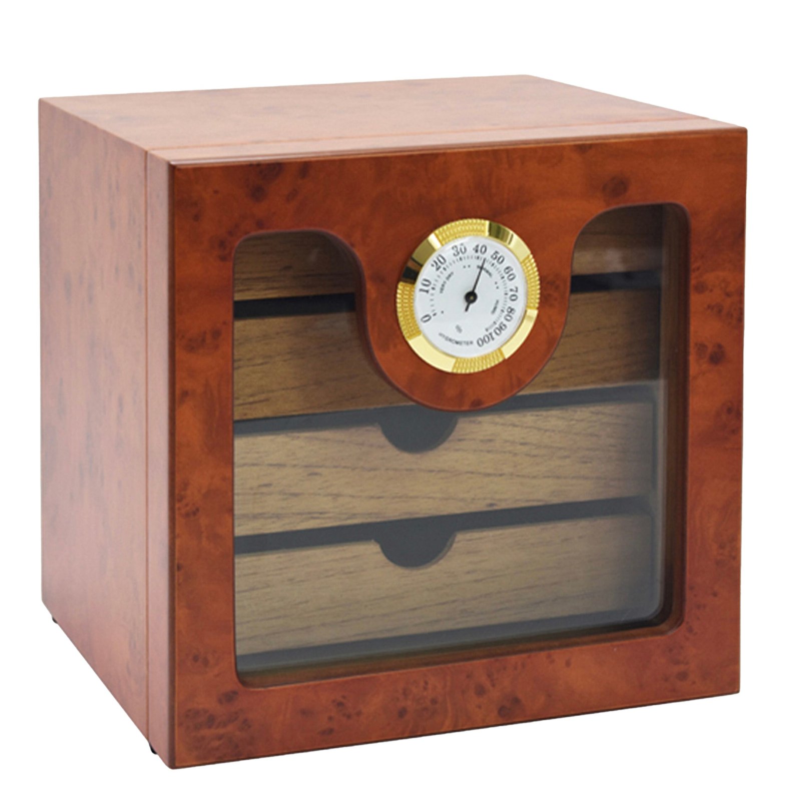 The President 50 Stick 4 Tray Burl Humidor With Glass Door 1 The President 50 Stick 4 Tray Burl Humidor With Glass Door