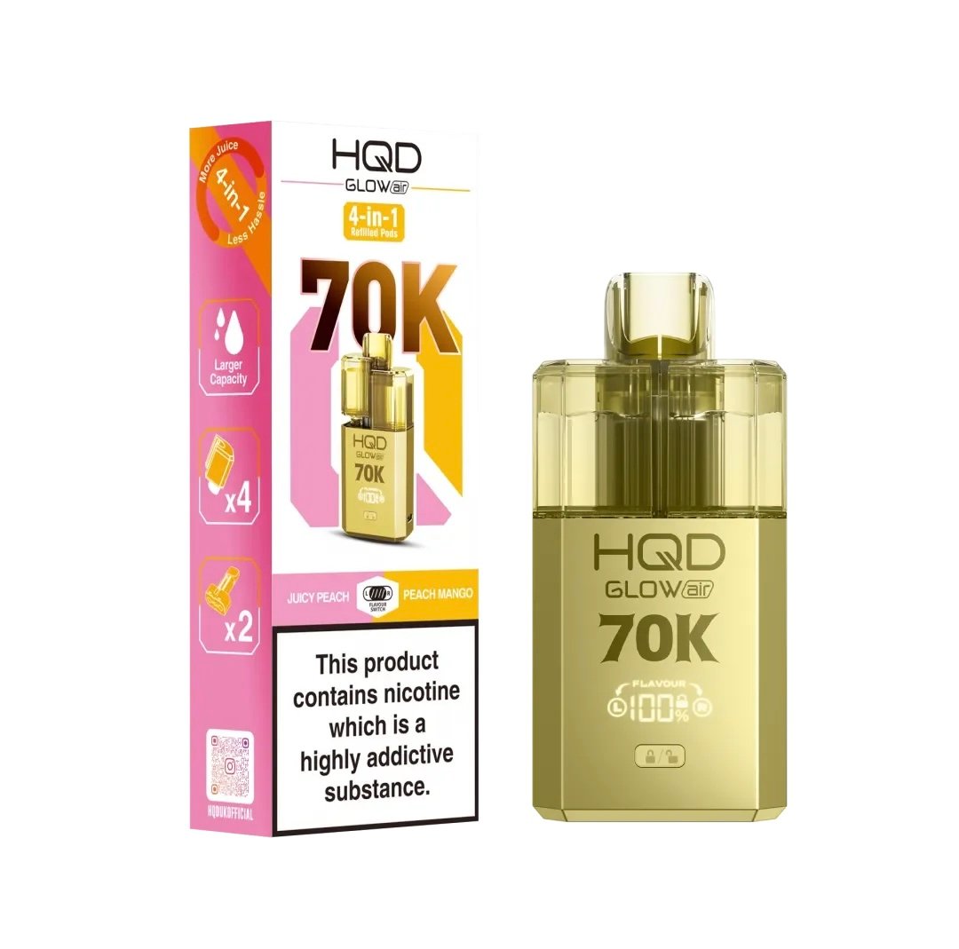 JUICY PEACH / PEACH MANGO HQD GLOW AIR 70K PUFFS PREFILLED POD KIT 1 JUICY PEACH / PEACH MANGO HQD GLOW AIR 70K PUFFS PREFILLED POD KIT